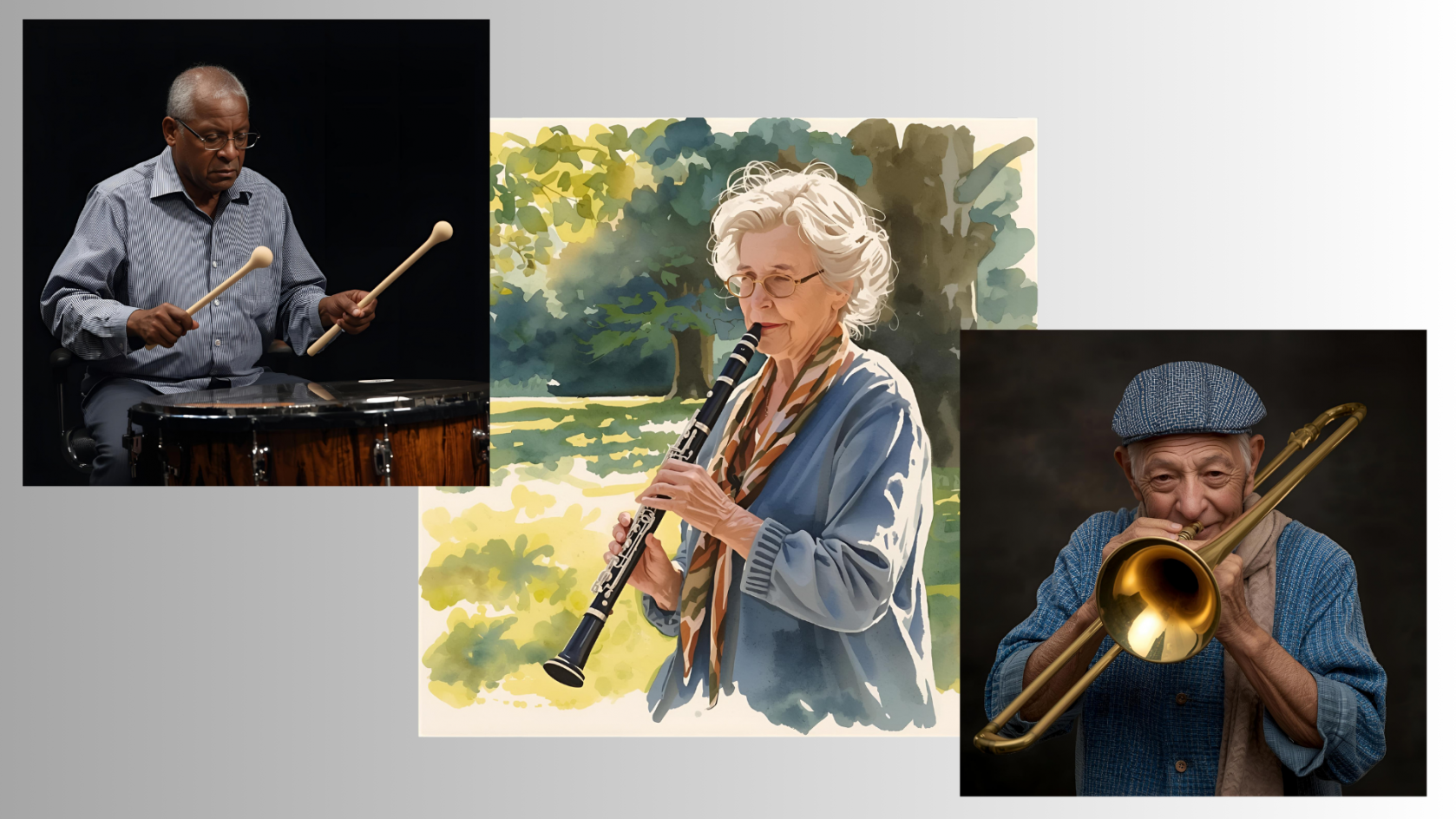 Older adults playing musical instruments